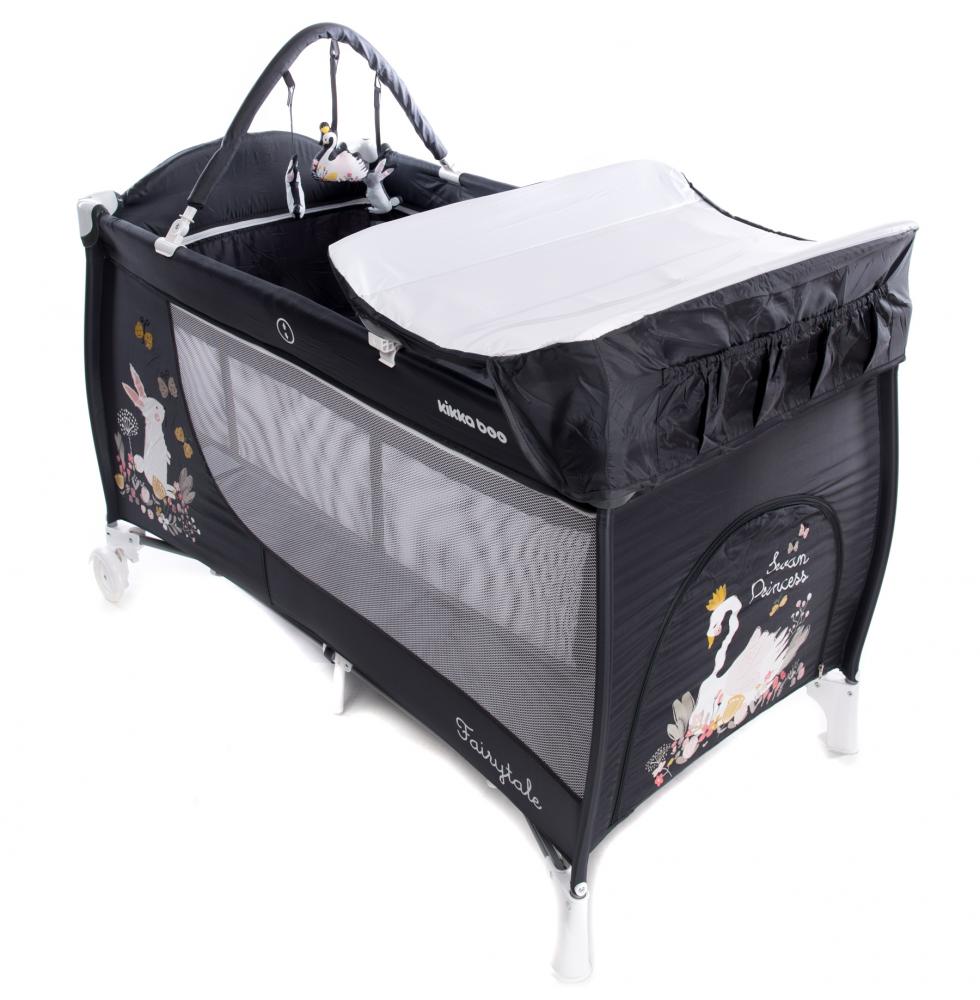Patut pliabil cu doua nivele fairytale gray rabbit swan