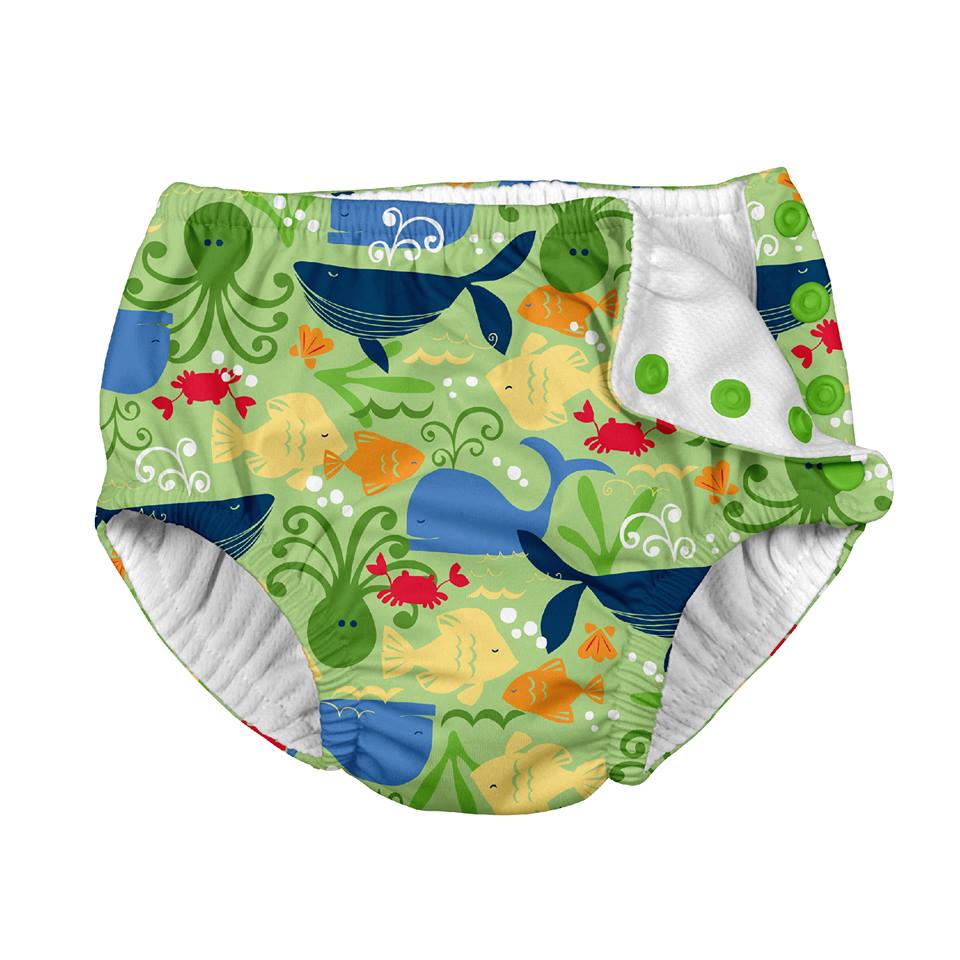 Slip copii SPF 50+ refolosibil cu capse Green Sprouts by iPlay Lime Sealife 12 luni