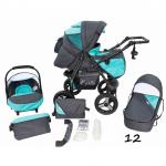 Carucior 3 in 1 Kerttu Twist-R 12 gri cu turquoise