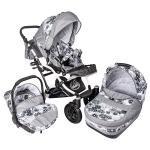 Carucior 3 in 1 Dalia Lux alb cu floricele gri