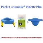 Pachet economic albastru Potette Plus olita portabila + liner reutilizabil + 10 pungi biodegradabile