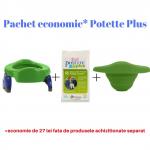 Pachet economic verde Potette Plus olita portabila + liner reutilizabil + 10 pungi biodegradabile