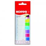 Index autoadeziv din plastic Kores 12x45mm 8 culori transparente 15 file/culoare atasate de rigla 12cm