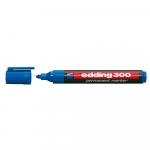 Marker permanent Edding 300 corp plastic negru capac cu clip de prindere in culoarea scrierii,i vf.rotund 1.5-3mm albastru