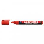 Marker permanent Edding 330 corp plastic negru capac cu clip de prindere in culoarea scrierii,vf.retezat, 1-5mm, rosu