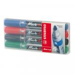 Marker permanent Stabilo Mark-4-all corp plastic negru capac in culoarea scrierii vf.rotundm1.5-2mm 4bucm set (ne, ro,albas, ve)