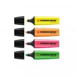 Textmarker Stabilo Boss corp plastic in culoarea cernelei vf.retezat 2-5mm 4buc set (ga,ve,poport,roz)