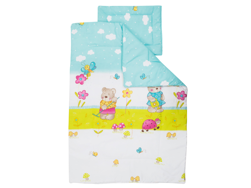 Lenjerie patut cu 4 piese 120x60cm Teddy Gradina albastru