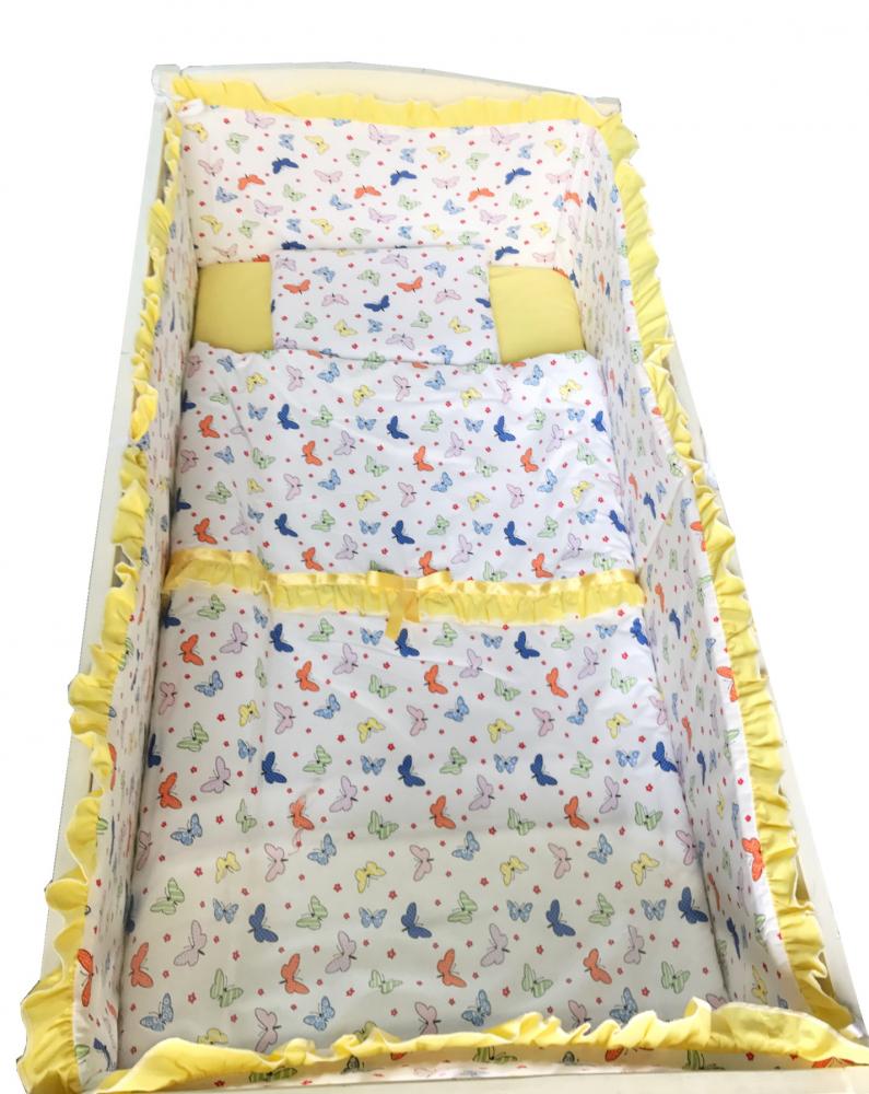 Lenjerie de pat 7 piese roi de fluturi galbeni 120x60 cm