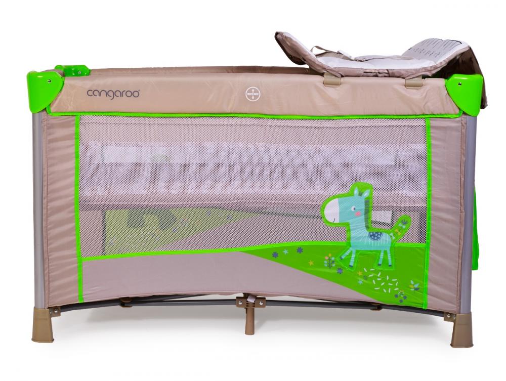 Patut pliabil cu doua nivele si carusel muzical zebra green