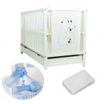 Patut din lemn Bear White + Saltea Cocos + Lenjerie 5 piese Blue