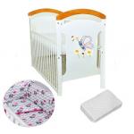Patut din lemn Butterfly cu laterala culisanta + Saltea Cocos + Lenjerie 3 piese Elephant Pink