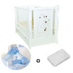 Patut multifunctional Oliver Bear + Saltea Cocos + Lenjerie 5 piese Blue