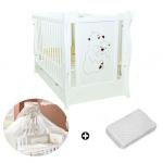 Patut multifunctional Oliver Bear + Saltea Cocos + Lenjerie 5 piese Crem