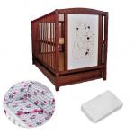 Patut din lemn Bear + Saltea Cocos + Lenjerie 3 piese Elephant Pink
