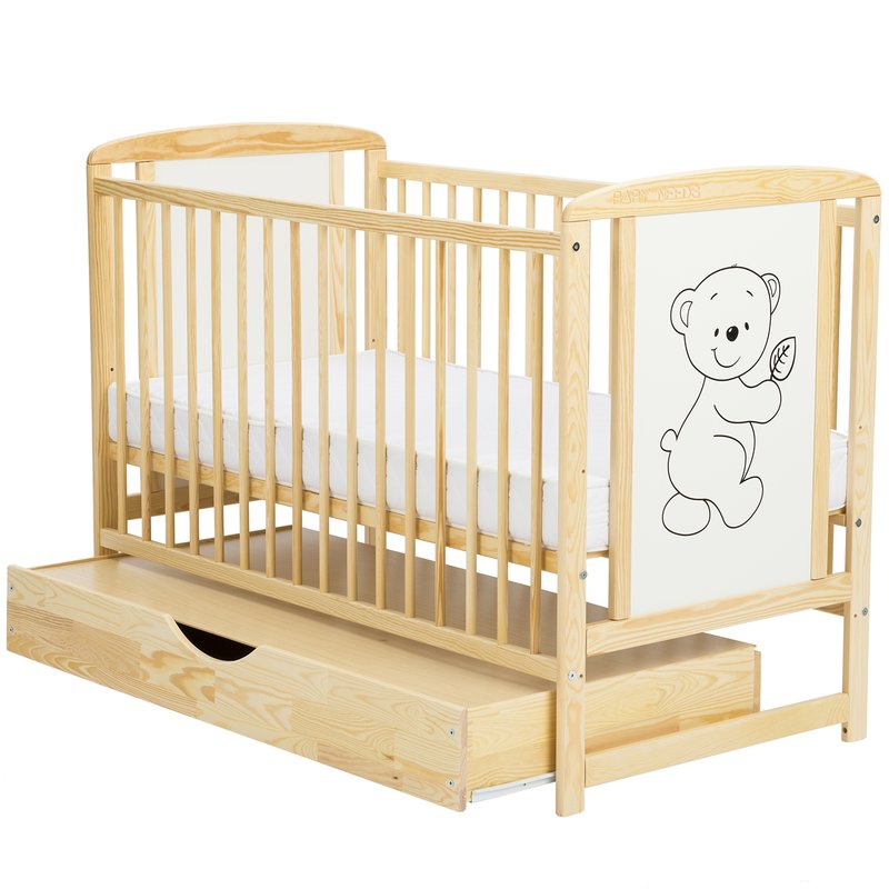Patut din lemn Timmi BabyNeeds 120×60 cm cu sertar Natur Camera copilului 2023-09-21