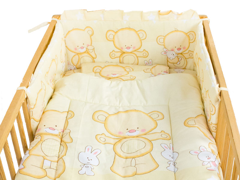 Lenjerie patut cu 4 piese 120x60cm teddy iepuras galben