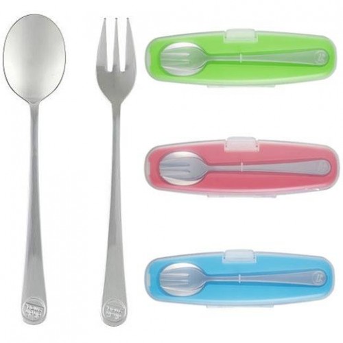 Set tacamuri de invatare smart stainless spoonfork green