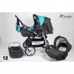 Carucior 3 in 1 Kerttu Vip 12 gri cu turquoise