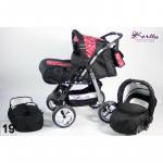 Carucior 3 in 1 Kerttu Vip 19 negru cu rosu si flori