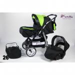 Carucior 3 in 1 Kerttu Vip 26 negru cu verde