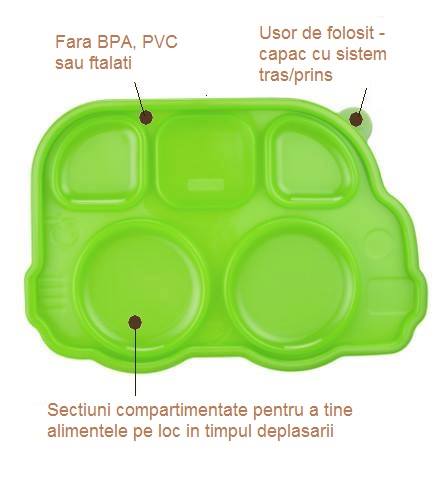 Tavita compartimentata cu capac Smart Bus Platter Innobaby Blue - 4 | YEO