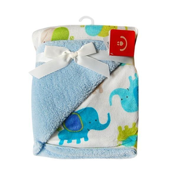 Patura cu strat dublu din plus bobobaby elefant blue 76x102cm