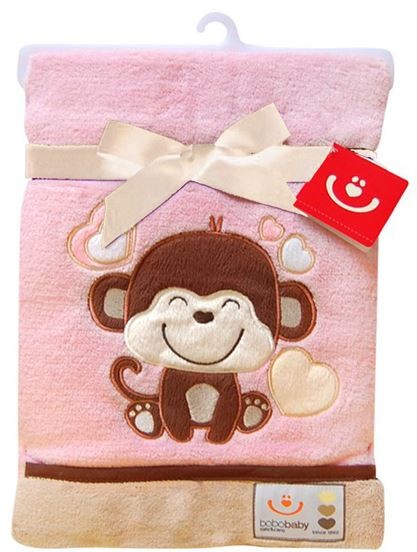 Paturica microfibra 3d bobobaby 76x 102cm maimutica pink
