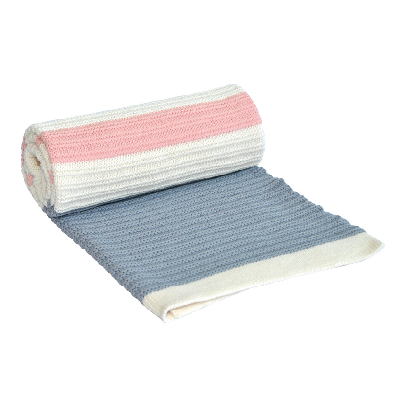 Paturica tricotata din bumbac stripes light blue-pink
