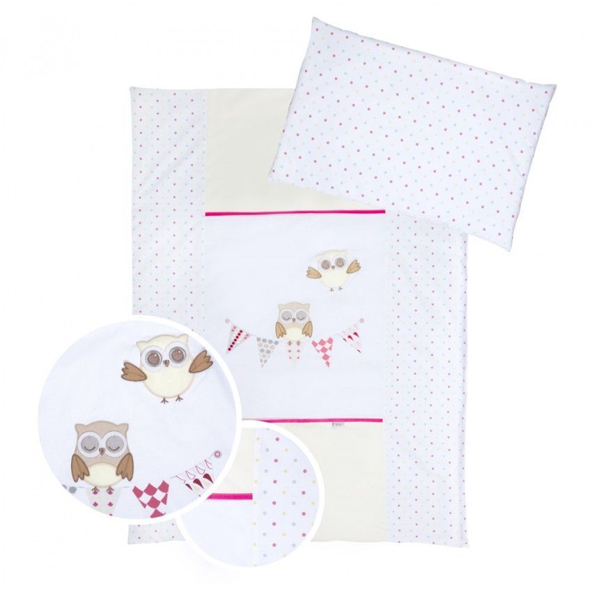 Set lenjerie brodata 2 piese night birds pink