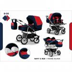Carucior pentru gemeni Mikado Duet 3 in 1 D-20 (Bluemarin/Rosu)