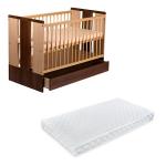 Patut cu sertar Paula Natur Wenge + Saltea cu husa din bumbac 120x60x12 cm