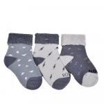 Set 3 perechi de sosete din bumbac flausate 3-6 luni Grey