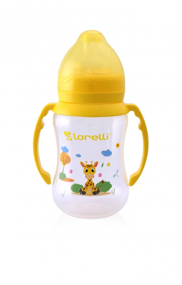 Biberon cu gat larg si cu manere 250 ml animals yellow