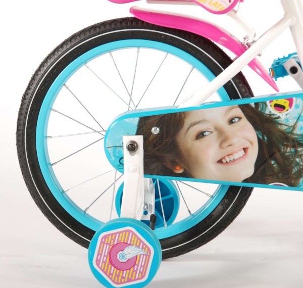 Bicicleta pentru fete 16 inch cu scaun pentru papusi roti ajutatoare si cosulet Soy Luna nichiduta.ro
