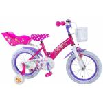 Bicicleta pentru fete 14 inch cu scaun pentru papusi roti ajutatoare si cosulet Minnie Mouse