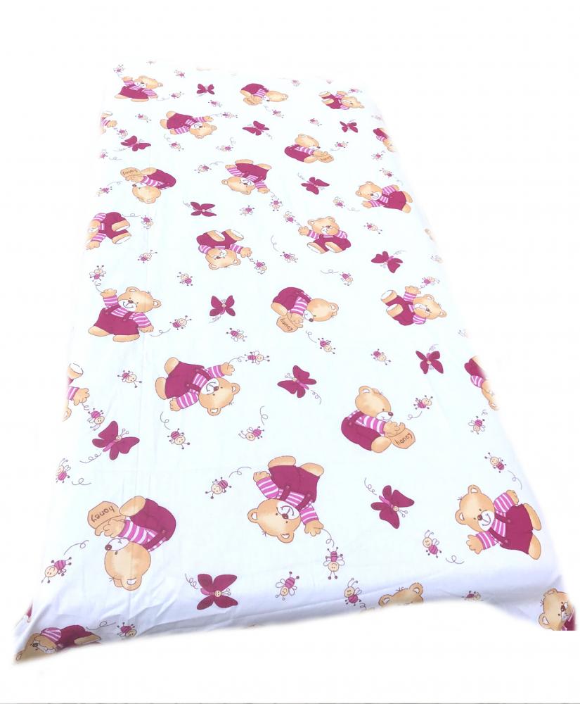 Cearsaf cu elastic roata 140x70 cm ursuleti cu haine roz