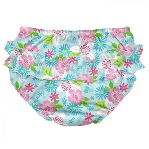 Slip refolosibil pentru inot si antrenament la olita ultimate iplay light aqua paradise flower cu volanase 6 luni