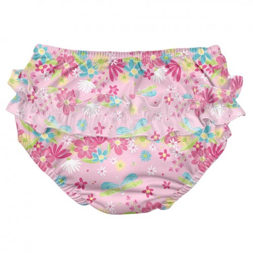 Slip refolosibil pentru inot si antrenament la olita ultimate iplay light pink dragonfly floral cu volanase 3t