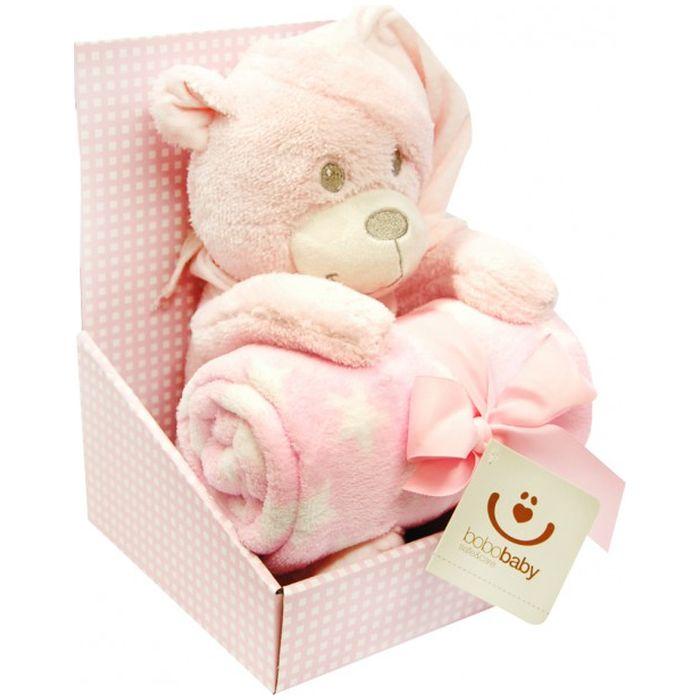 Set cadou ursulet plus si paturica polar bobobaby roz