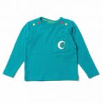 Bluzita fina din bumbac organic Little Green Radicals Peacock Blue Pointelle 2-3 ani