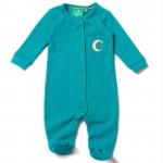 Salopeta cu botosei din bumbac organic Little Green Radicals Peacock Blue Pointelle 6-9 luni