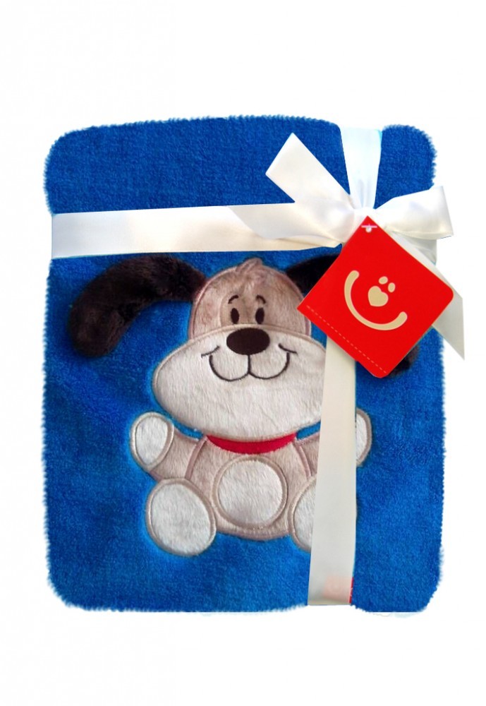 Paturica microfibra bobobaby catelus blue inchis 76x102cm