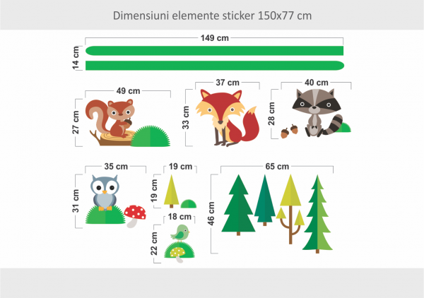Sticker decorativ veselia animalutelor 98 x 50 cm