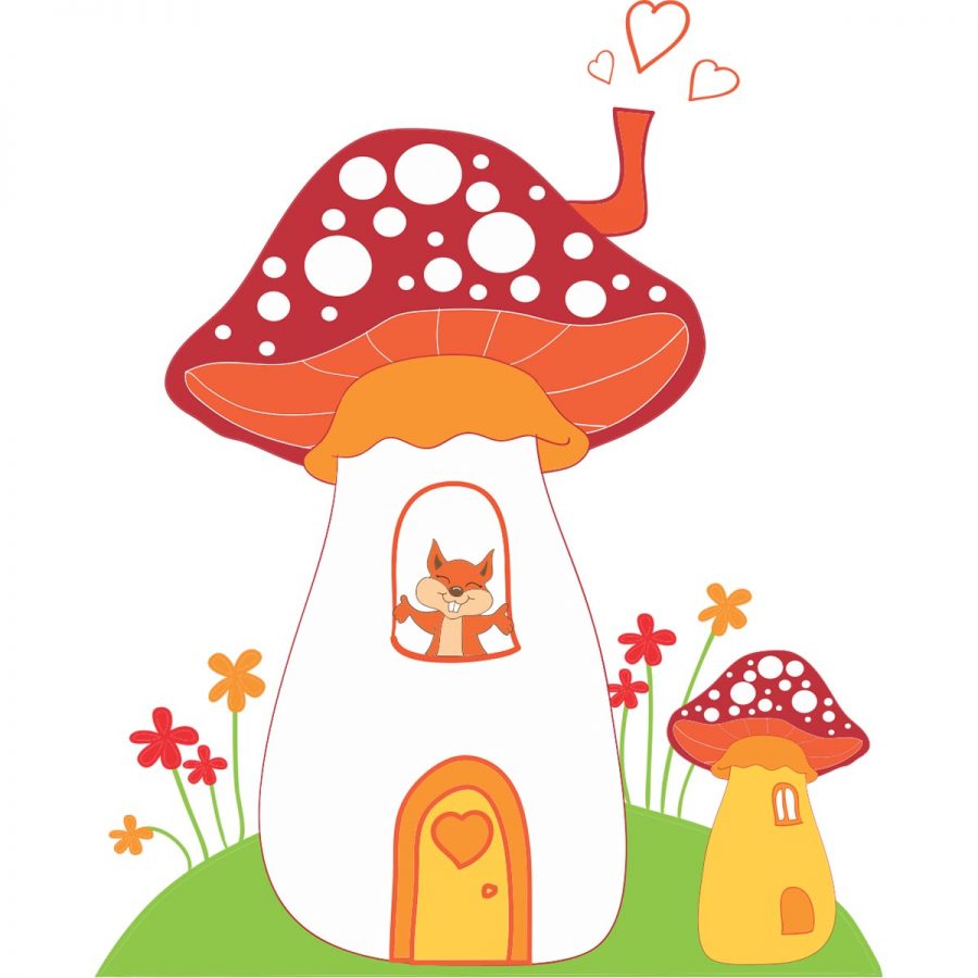 Sticker perete copii ciupercuta cu vulpe 113 x 140 cm