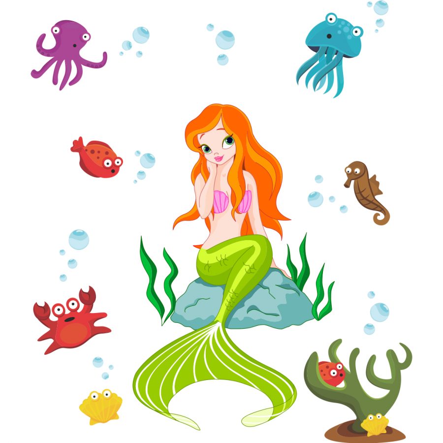 Sticker perete copii frumoasa sirena 65 x 70 cm