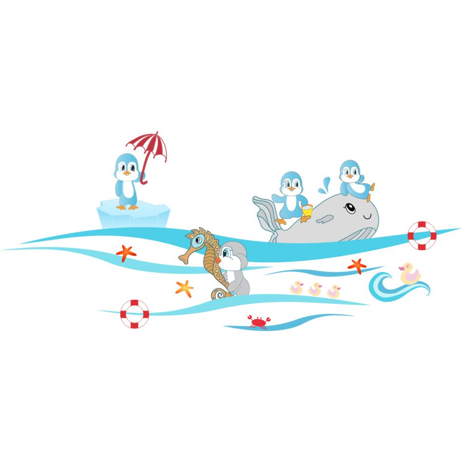 Sticker perete copii pinguini 140 x 60 cm