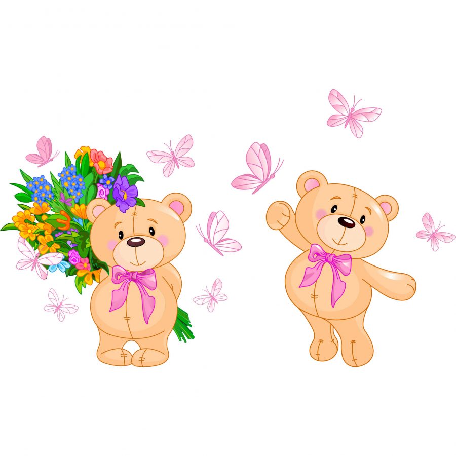 Sticker perete copii ursulet cu flori 78 x 45 cm