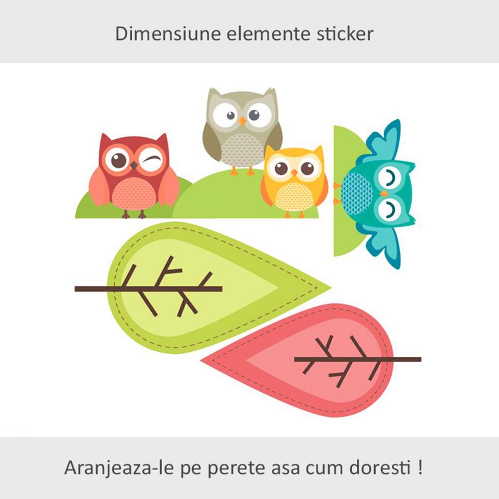 Sticker perete copii bufnite la joaca 120 x 114 cm