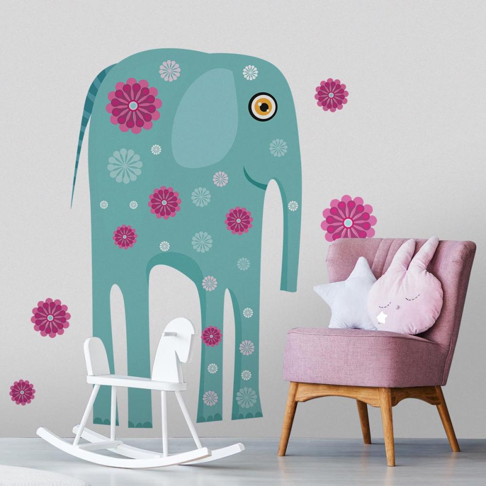 Sticker perete copii elefant cu flori 129 x 115 cm